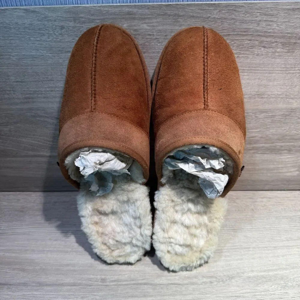UGG Leisure Tan Chestnut Sheepskin Slip On Slippers Men's Size 12